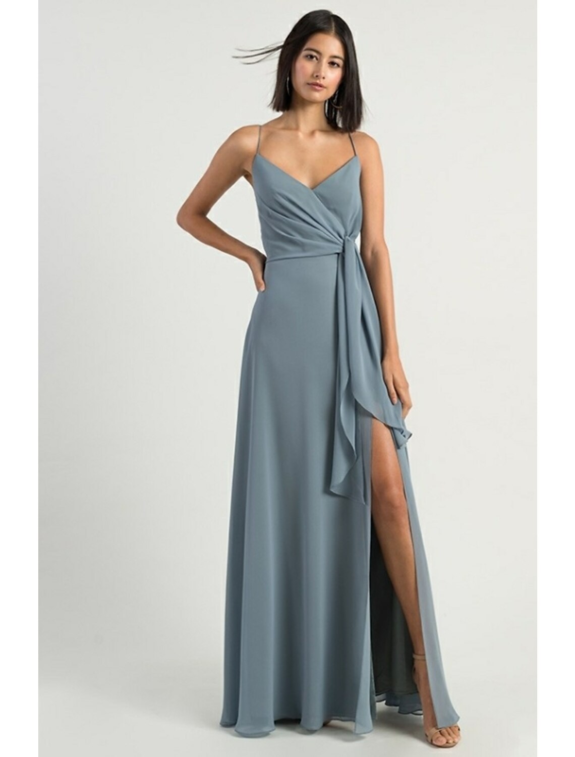 Wholesale A-Line Bridesmaid Dress Spaghetti Strap Sleeveless Open Back Floor Length Chiffon with Split
